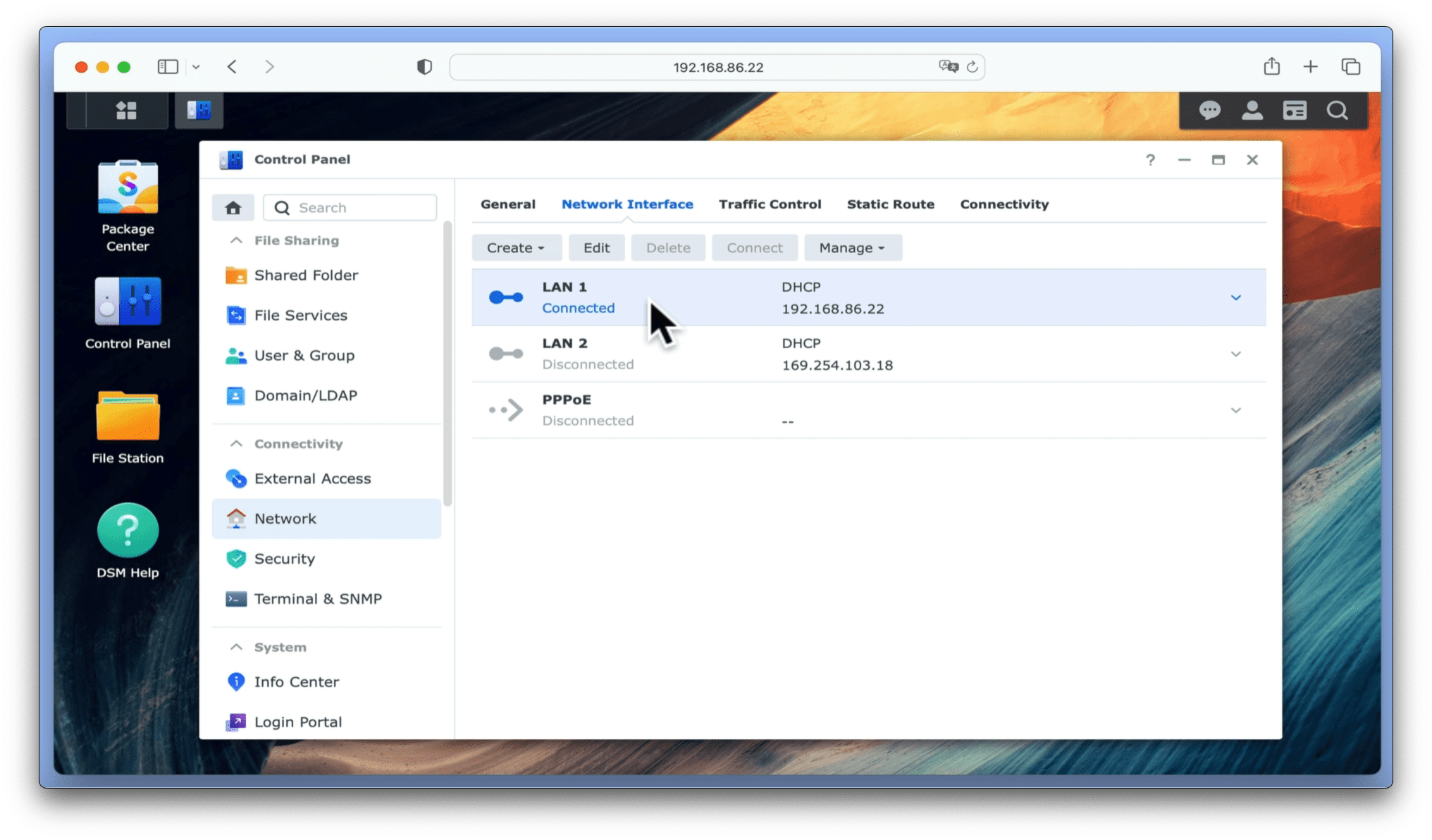 Synology NAS static IP address