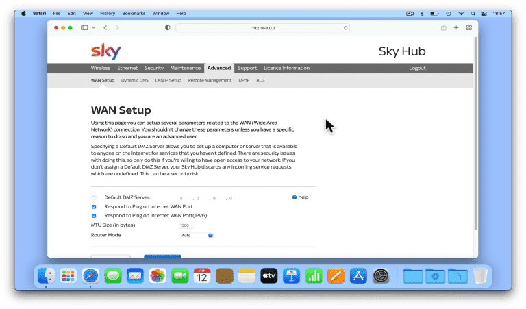 How to access the Advanced settings on a Sky Q Hub router