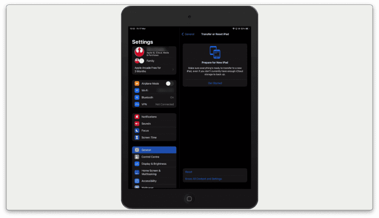 iPad reset