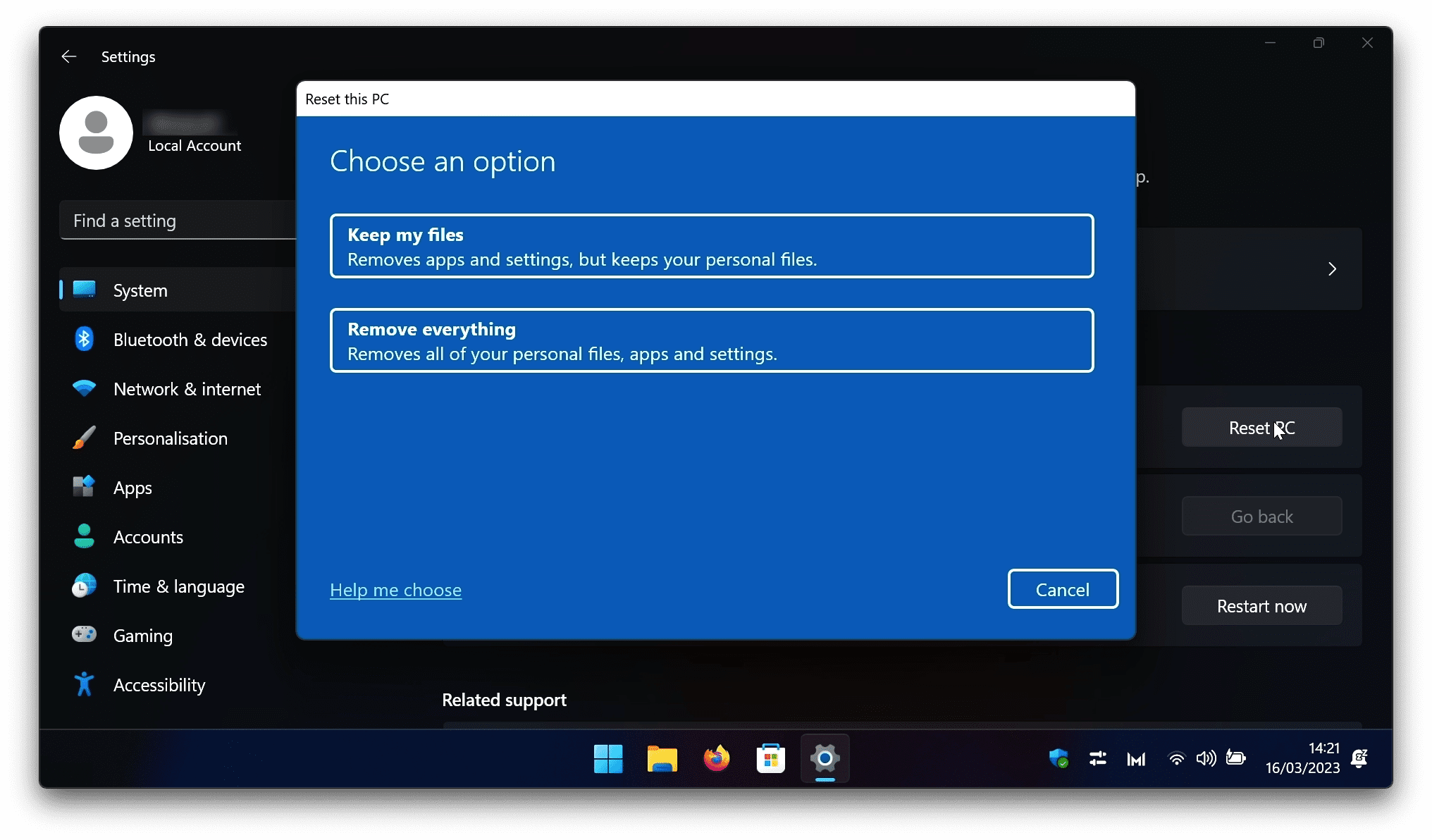 reset windows