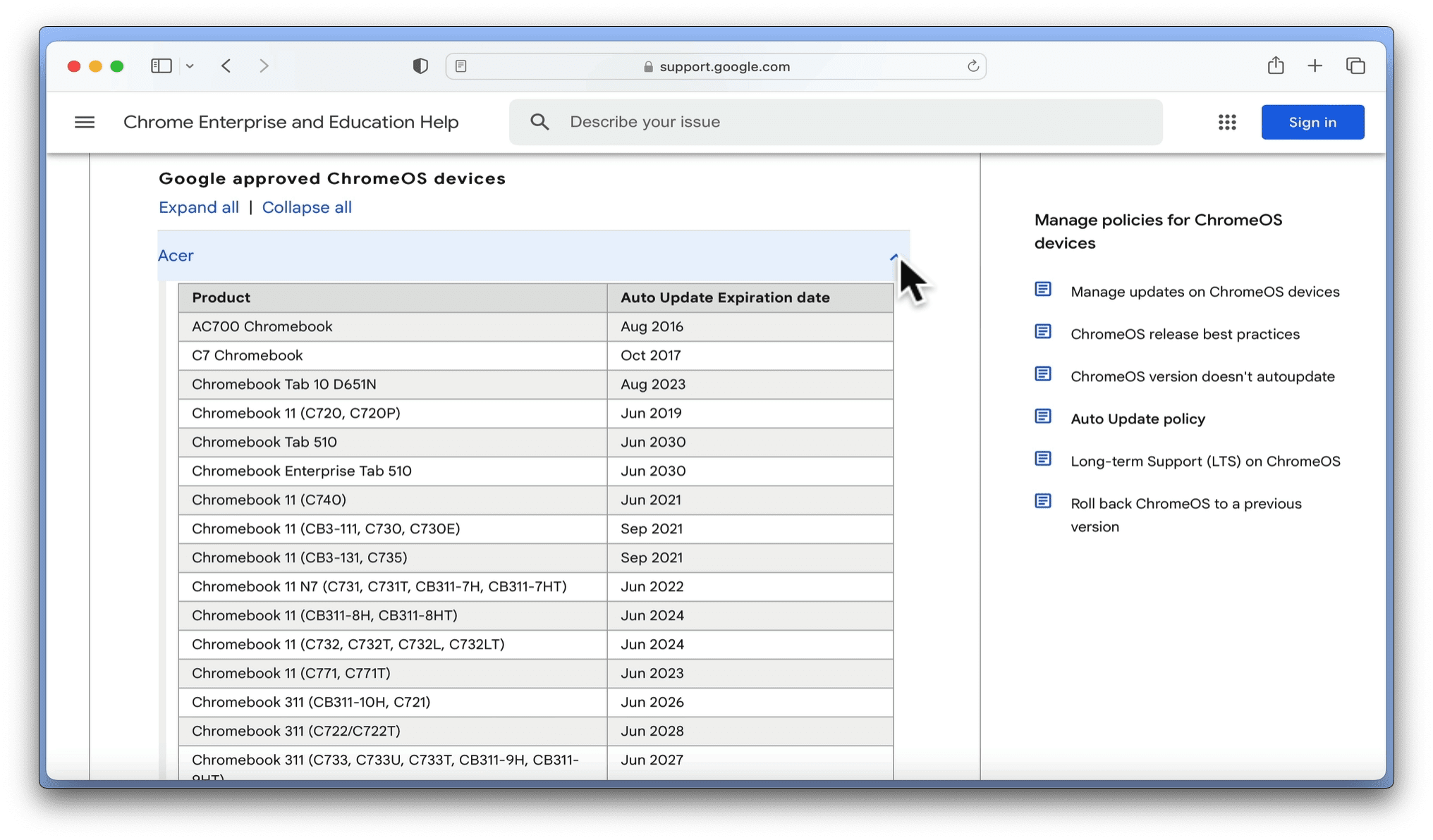 Chromebook end of life