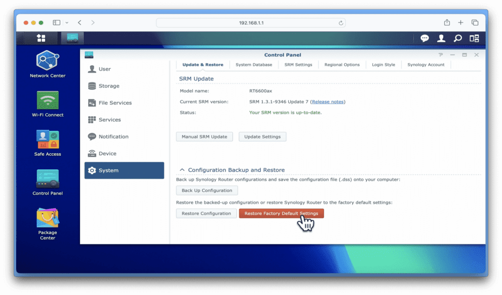 synology router hard reset