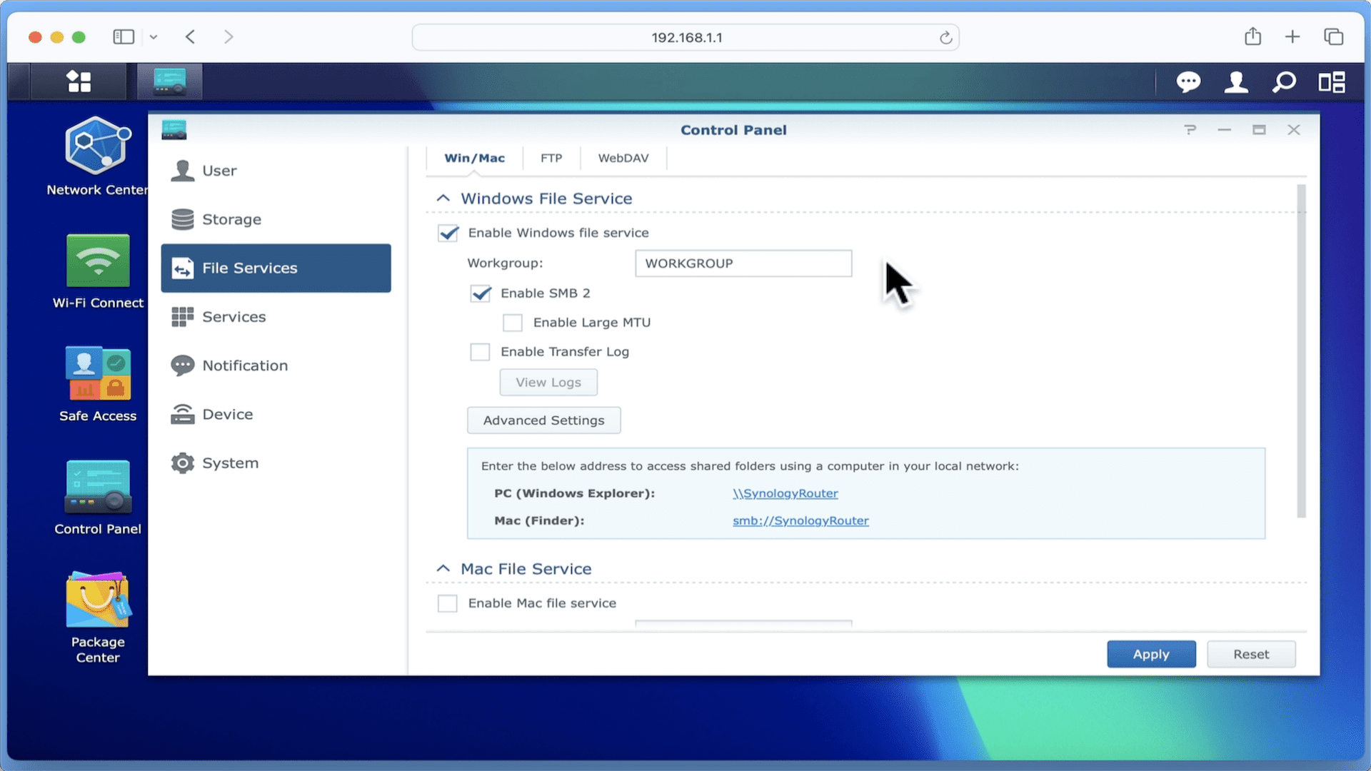 synology router network shares