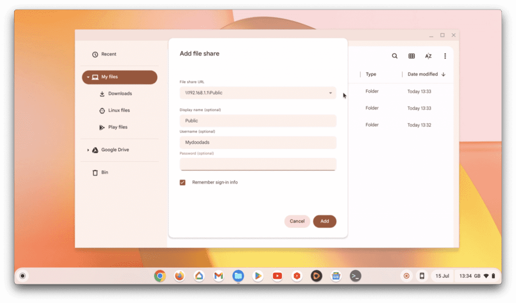 network share Chromebook