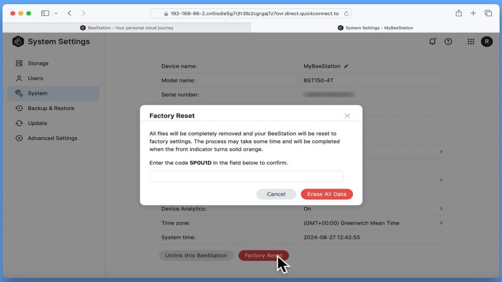 factory reset