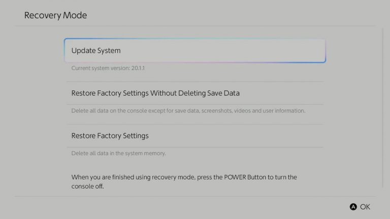 Recovery mode Nintendo Switch