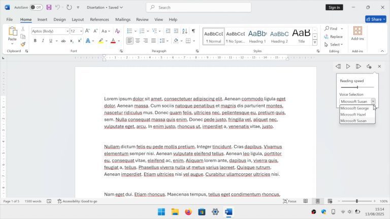 MS Word text to speech