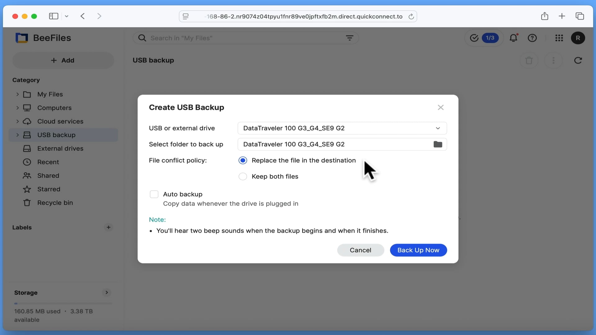 USB backup on BeeStation