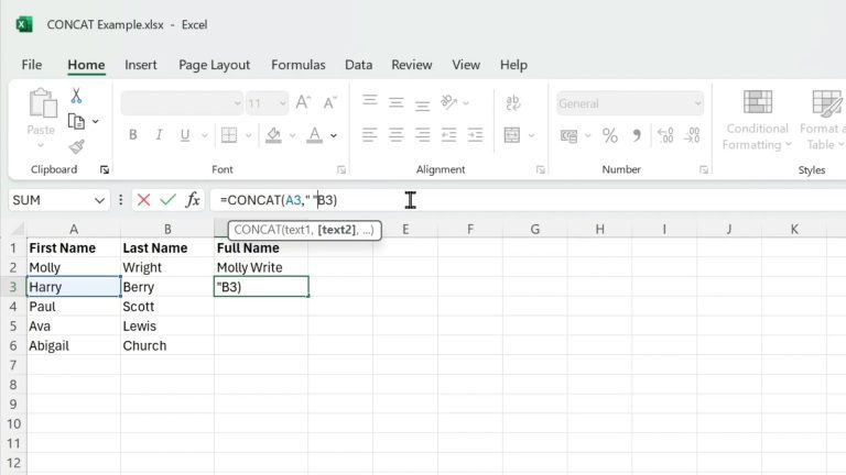 Excel CONCAT function