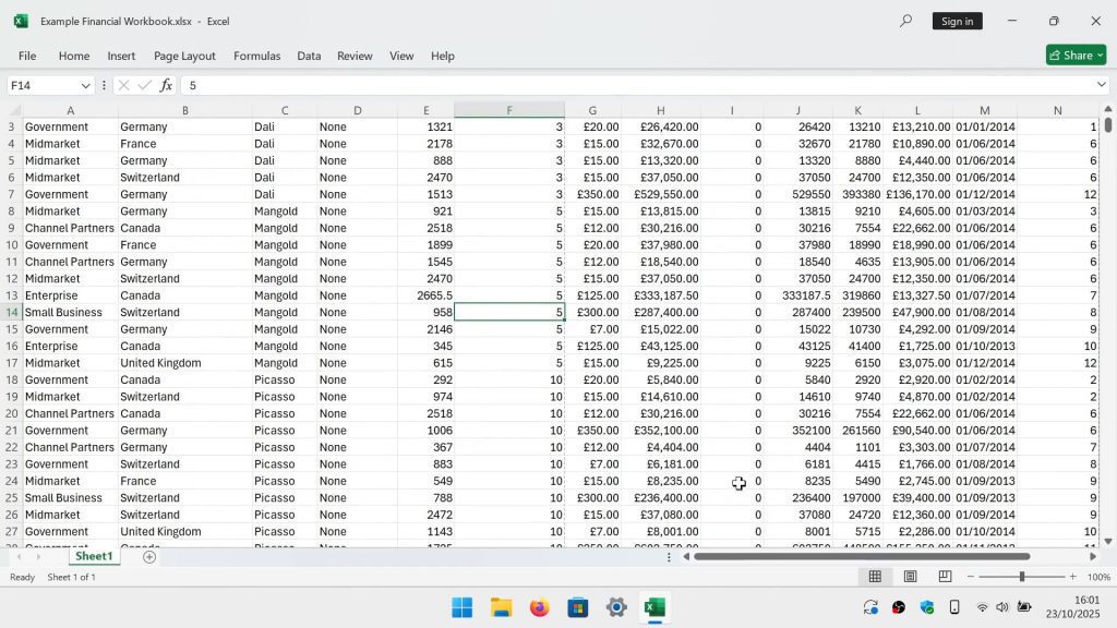 Customised Excel window